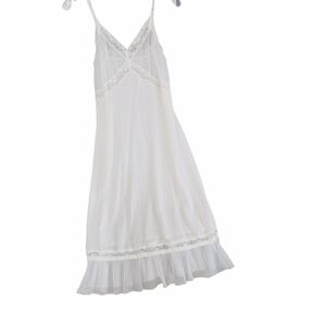 Vintage Romantic White Lace Trimmed Slip Dress, Size Medium